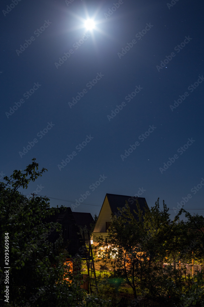 country house in deep night in full moon illumination country house in deep night in full moon illumination