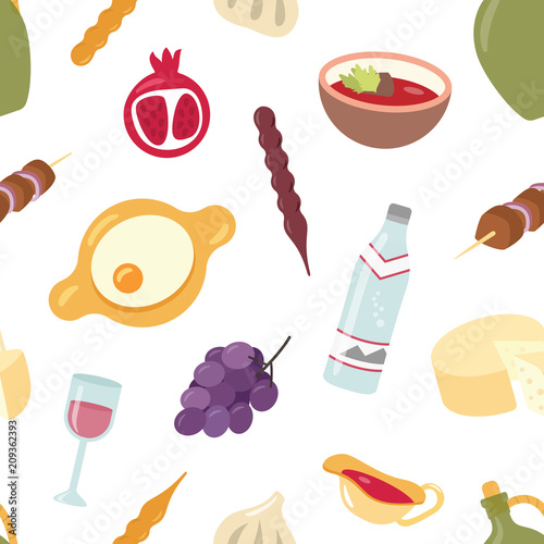 Georgian national cuisine. Seamless pattern vector