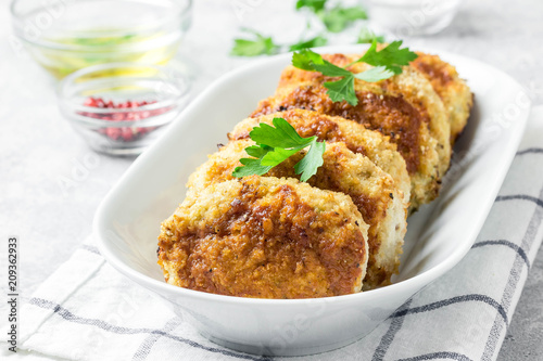 Healthy vegetable cutlets with herbs.Selective focus, space for text, closeup.