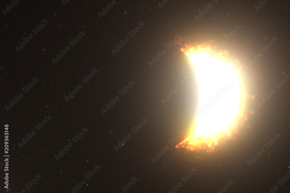 A beautiful bright full solar eclipse, the moon completely covers the sun 3d illustration A beautiful bright full solar eclipse, the moon completely covers the sun 3d illustration