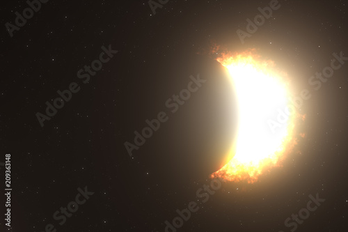 A beautiful bright full solar eclipse  the moon completely covers the sun 3d illustration