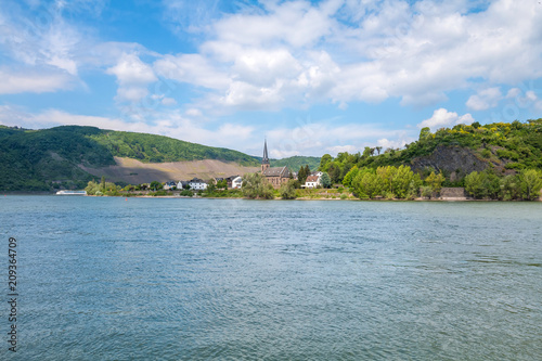 View to river Rhine near Boppard city, Famous popular Wine Village of Boppard at Rhine River, middle Rhine Valley, Germany. Rhine Valley is UNESCO World Heritage Site