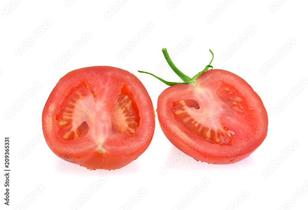 Tomato with drops isolated on white background