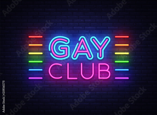 Gay club neon sign vector. Gay Club design template neon sign, light banner, neon signboard, nightly bright advertising, light inscription. Vector illustration