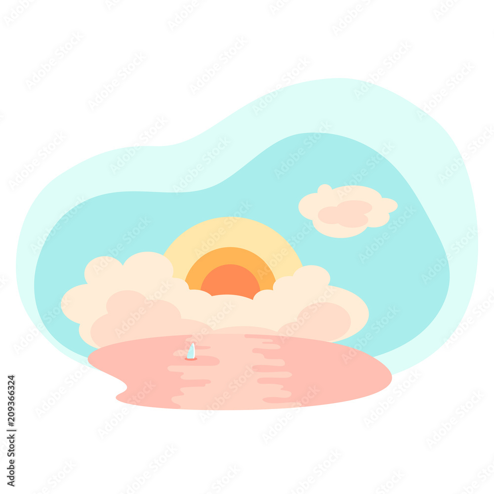 Tropical sea landscape flat illustration on white Tropical sea landscape flat illustration on white