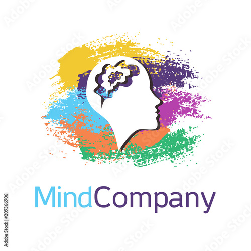 Vector brush symbol of human head. Profile face. ainbow color isolated on white background. Concept sign for business, science, psychology, medicine. Creative sign design Man silhouette. Modern logo