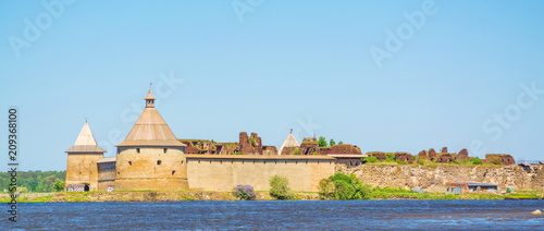 Ancient fortress on an island in the Ladoga Lake in Shlisselburg photo