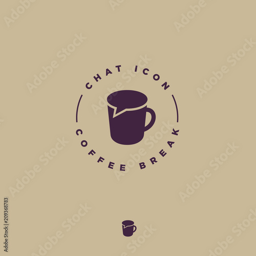 Coffee chat emblem. Coffee break logo. Communication or chat logo. Flat cup with bubble. 