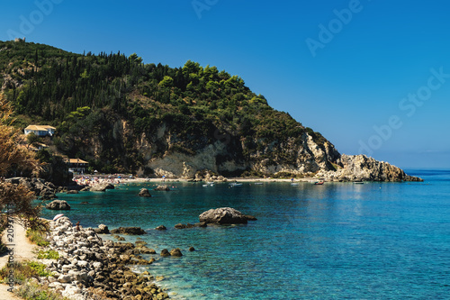 Fototapeta Naklejka Na Ścianę i Meble -  Idyllic sunny day on the rocky shore of north west coast of Lefkada island, Greece