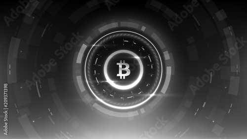 Bitcoin cryprocurrency futuristic vector illustration for background, HUD, graphical user interface, banner, business and finance infographics and more. Worldwide digital money blockchain system