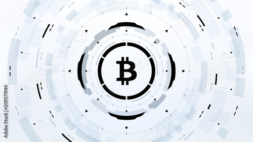 Bitcoin cryprocurrency futuristic vector illustration for background, HUD, graphical user interface, banner, business and finance infographics and more. Worldwide digital money blockchain system