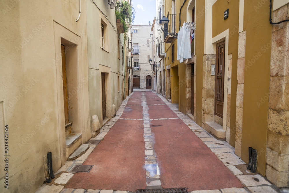 Ancient street in historic center of Tarragona,Catalonia.Spain.
