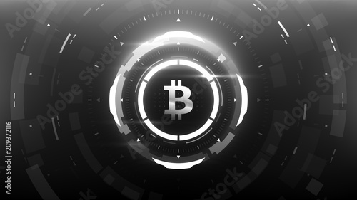 Bitcoin cryprocurrency futuristic vector illustration for background, HUD, graphical user interface, banner, business and finance infographics and more. Worldwide digital money blockchain system