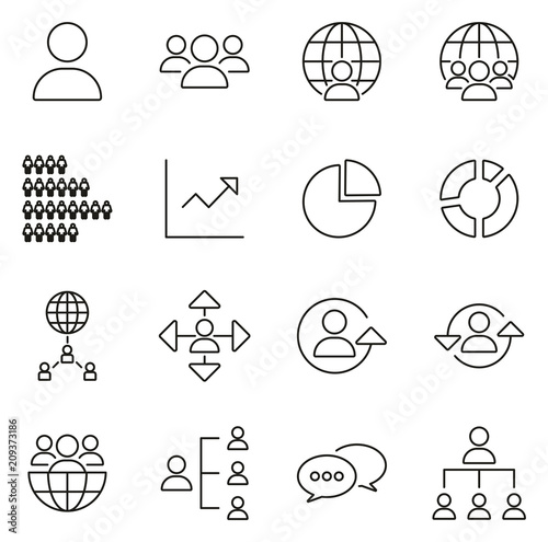 World Population Icons Thin Line Vector Illustration Set