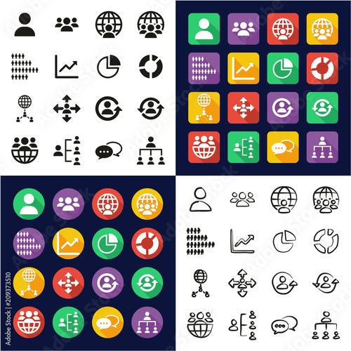 World Population Icons All in One Icons Black & White Color Flat Design Freehand Set