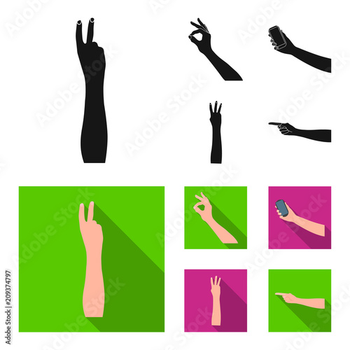 Sign Language black, flat icons in set collection for design.Emotional part of communication vector symbol stock web illustration.