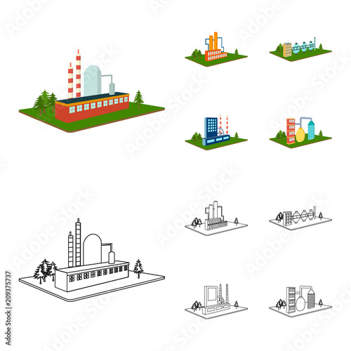 Processing factory,metallurgical plant. Factory and industry set collection icons in cartoon,outline style isometric vector symbol stock illustration web.