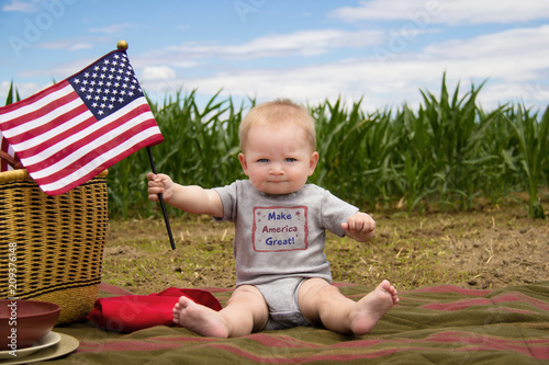 Quadro su tela Make America Great Baby with Patriotic Flag