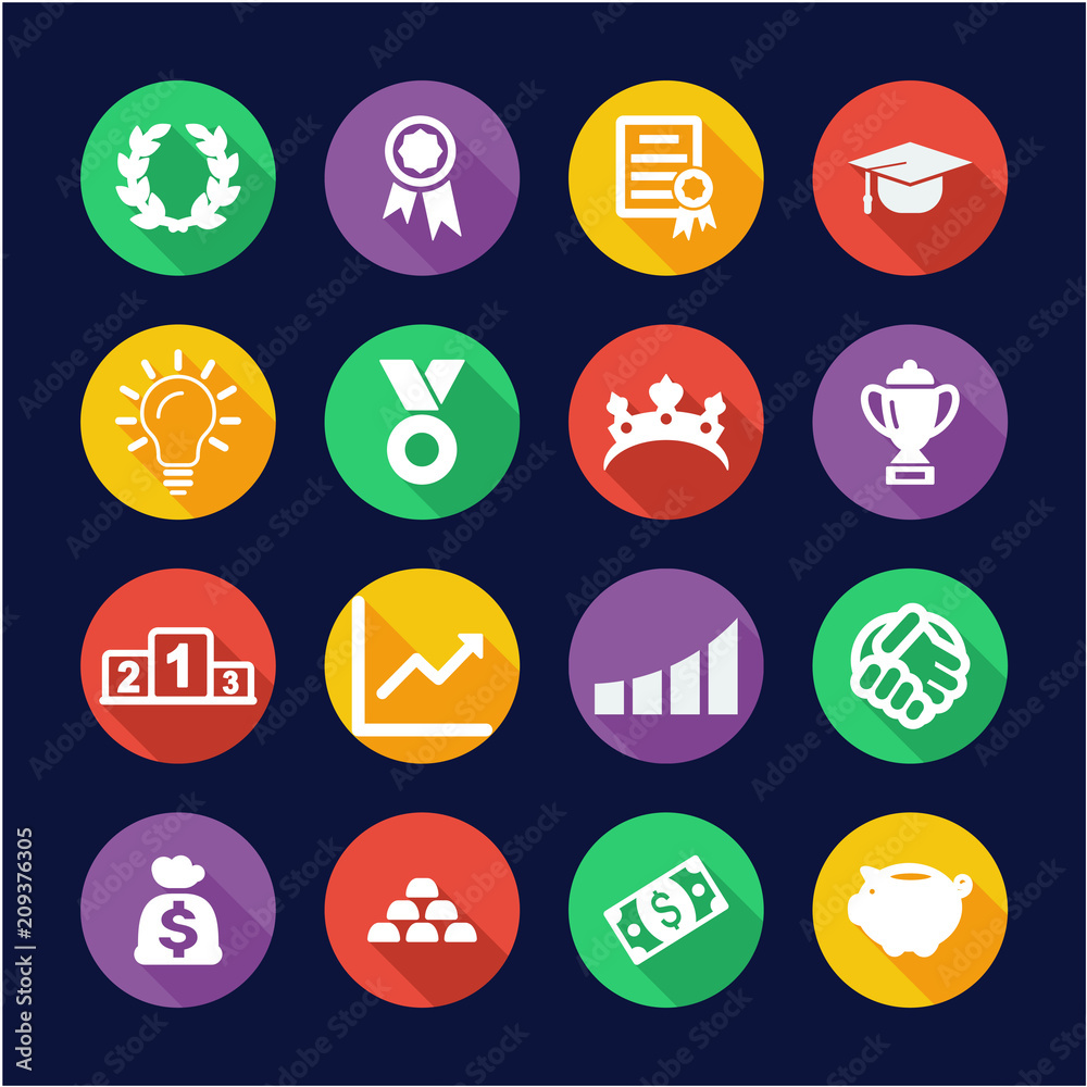 Success & Achievement Icons Flat Design Circle