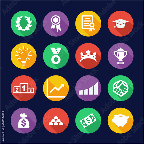 Success & Achievement Icons Flat Design Circle