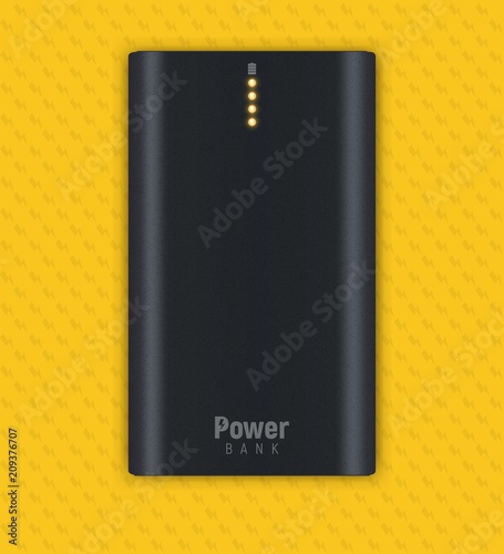 realistic powerbank on yellow background