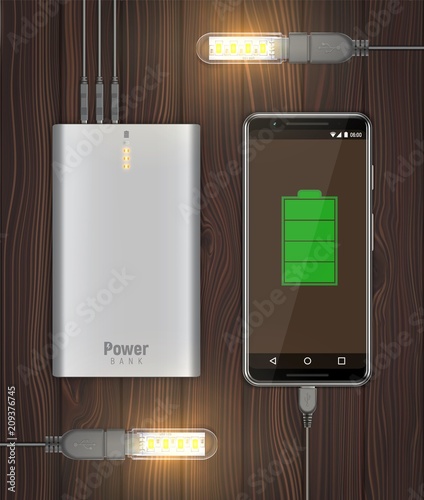 Three devices connected to the power bank
