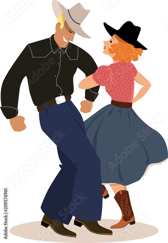 Couple in a traditional country western apparel dancing, EPS 8 vector illustration