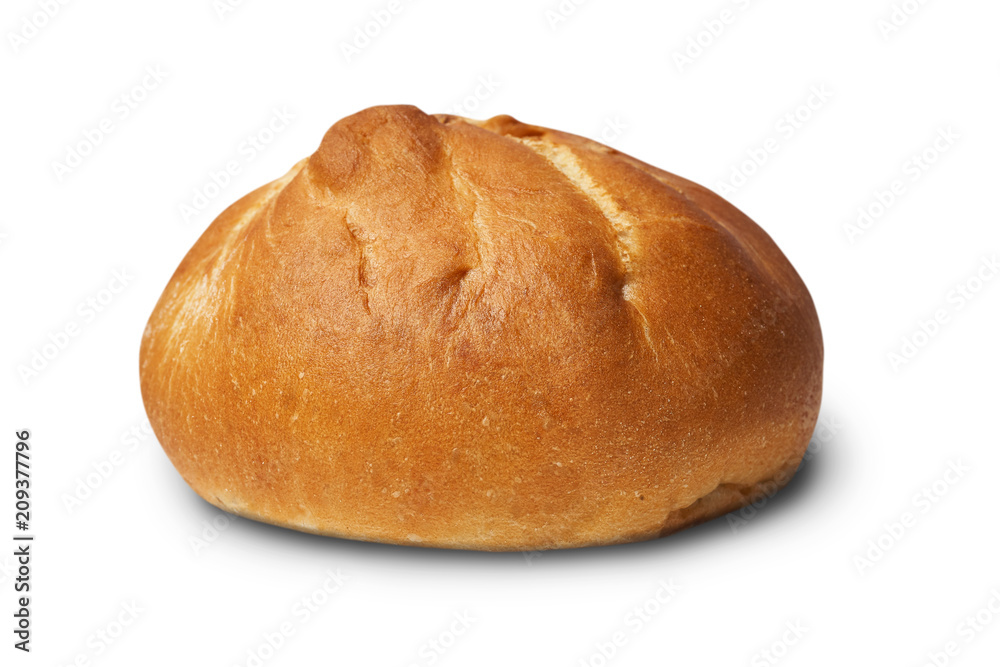 Delicious baked bun isolated on white background.