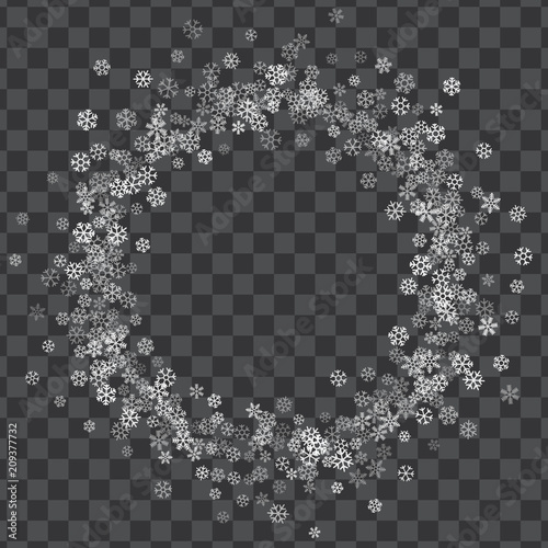 Frame or border of random scatter snowflakes