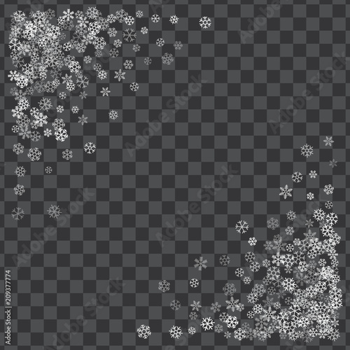 Frame or border of random scatter snowflakes