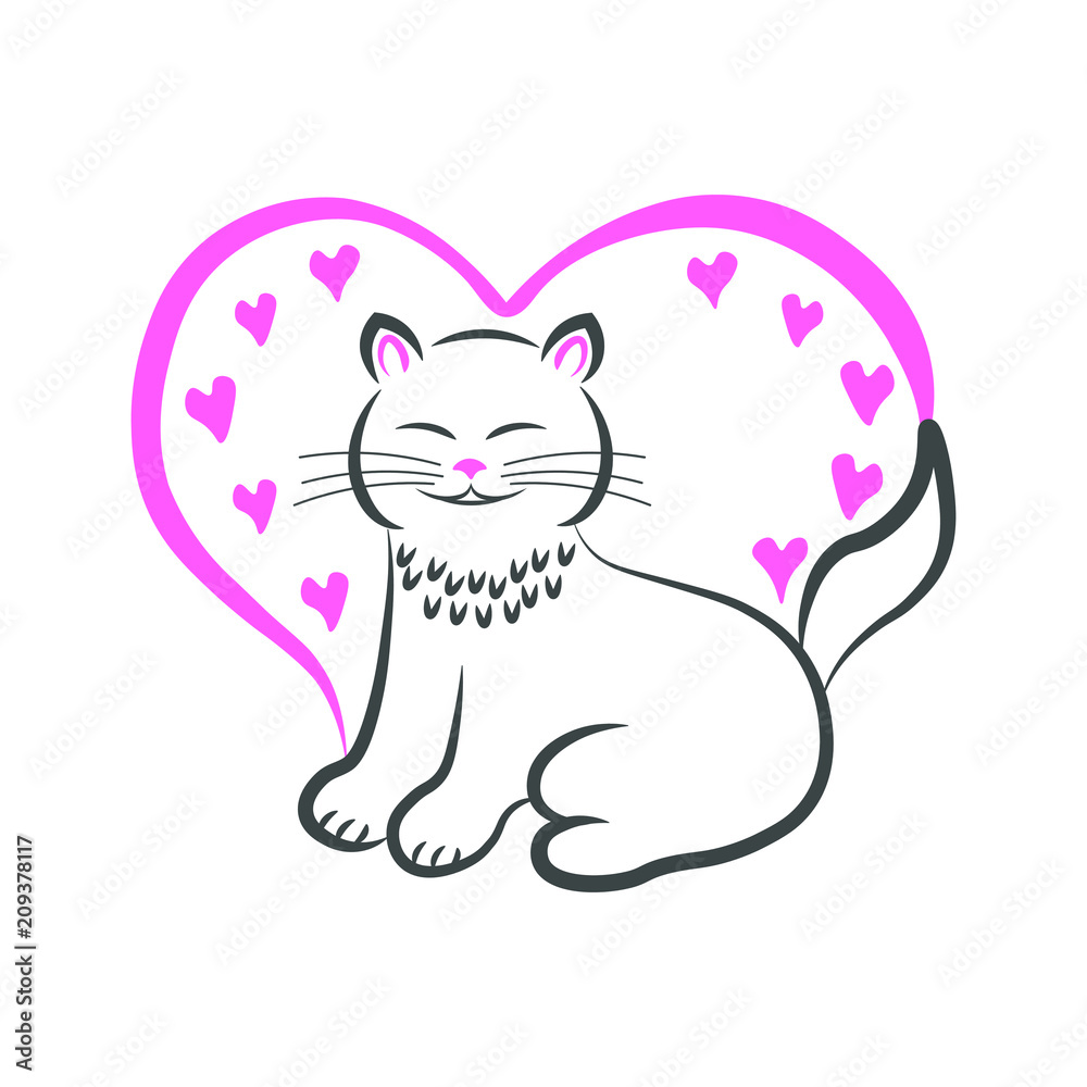In love with a cat in the heart illustration