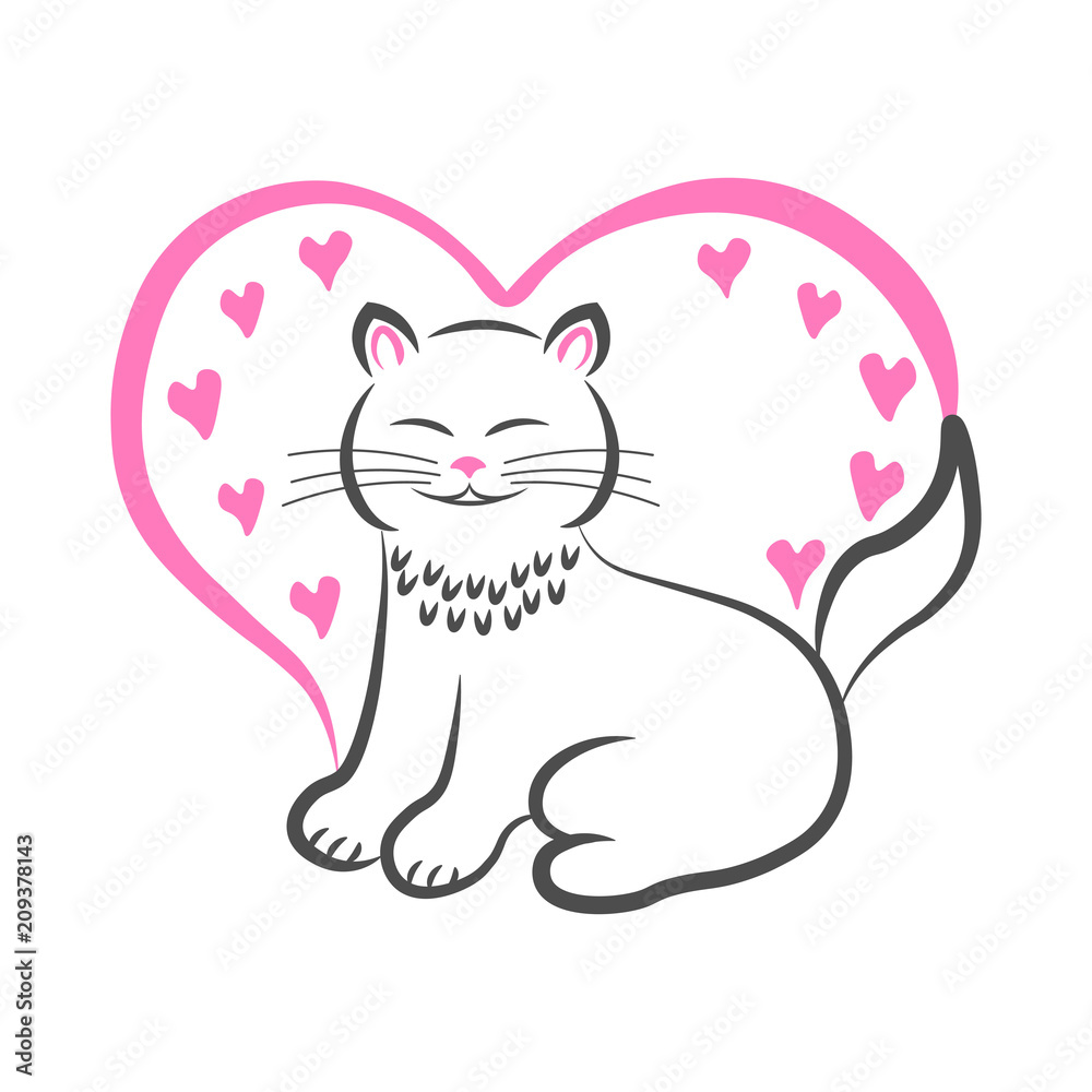 In love with a cat in the heart illustration In love with a cat in the heart illustration
