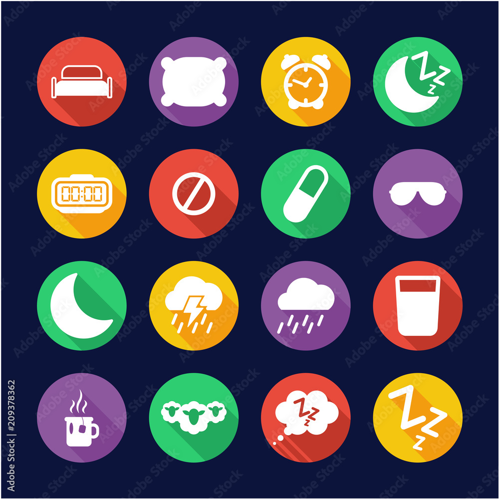 Sleep Or Sleeping Icons Flat Design Circle Sleep Or Sleeping Icons Flat Design Circle