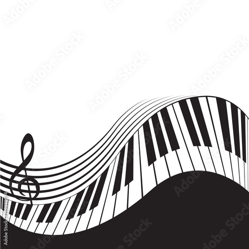 PrintStylized piano keys and stave. Music background, template, poster. Black and white colors.