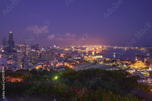The love viewing platform of Martyrs' Shrine, one of famous attractions in Kaohsiung City, Taiwan. Tourists and couples love to enjoy the beautiful cityscape in the evening.
