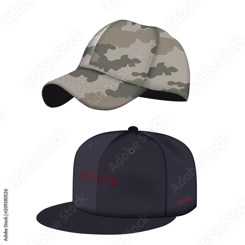 set of the fashion sports caps isolated on white background