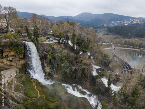Aerial view of picturesque waterfalls in Edessa town