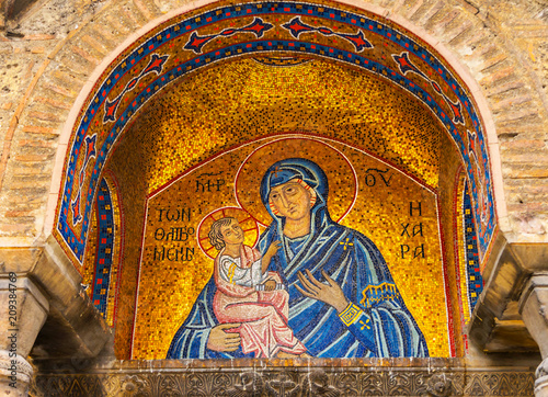 Mary Christ Mosaic Entrance Agioi Theodoroi Greek Orthodox Byzantine Church Athens Greece