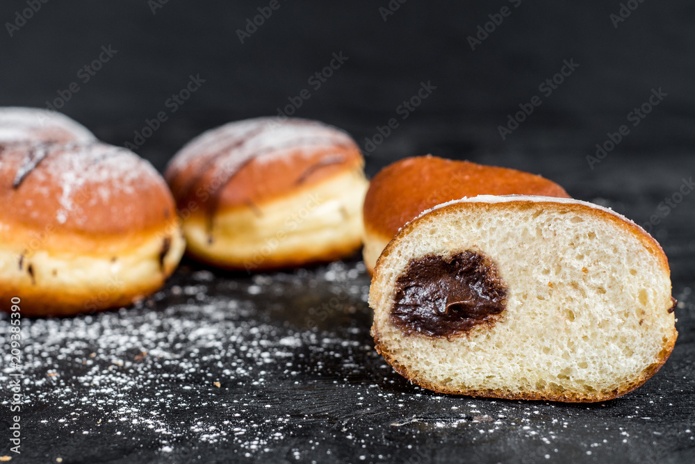 Tasty buns with chocolate filling