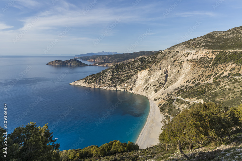Aerial view of Myrtos beach, the best on Kefalonia island and in the whole Greece Aerial view of Myrtos beach, the best on Kefalonia island and in the whole Greece