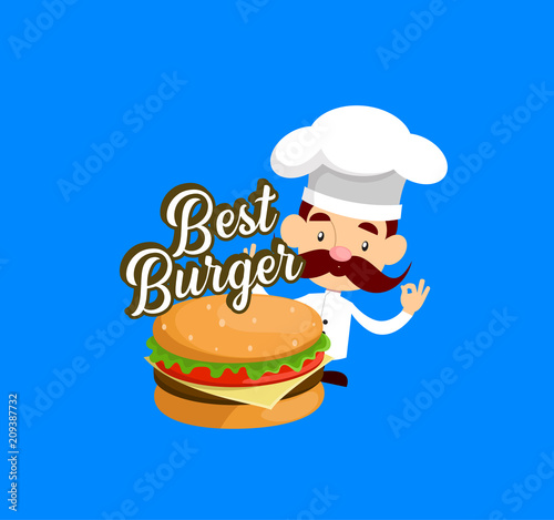 Cartoon Chef  best burger mascot Flat Vector Illustration Design