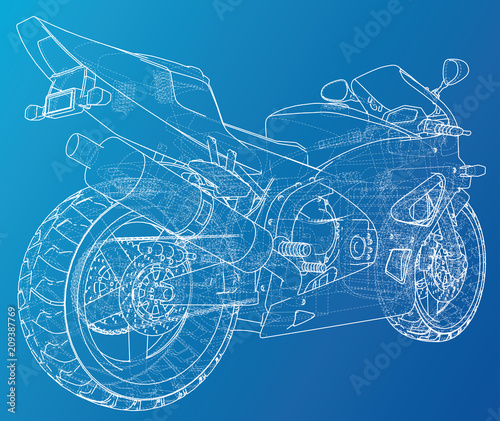 Blueprint sport bike. EPS10 format. Vector created of 3d.