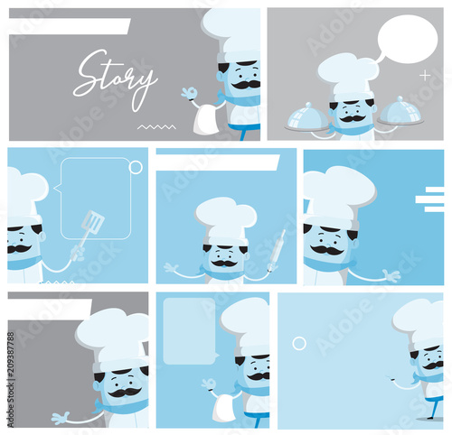 Cartoon Chef story board script Flat Vector Illustration Design