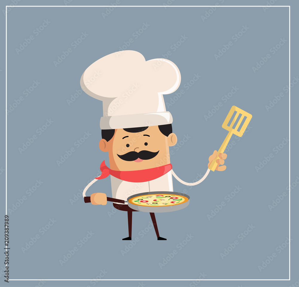 Cartoon Chef cooking pizza Flat Vector Illustration Design Cartoon Chef cooking pizza Flat Vector Illustration Design