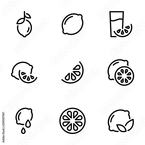 Set of black icons isolated on white background, on theme Lemon, Lime