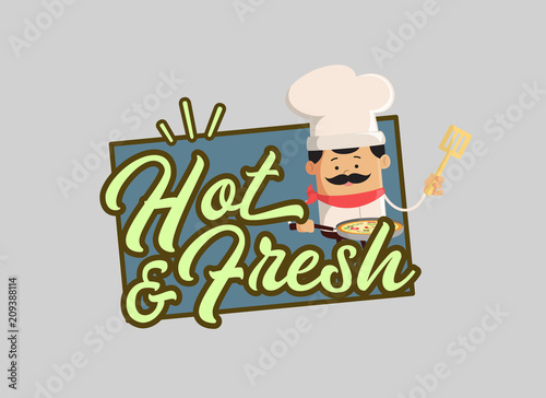 Hot and Fresh Logo Chef Flat Vector Illustration Design