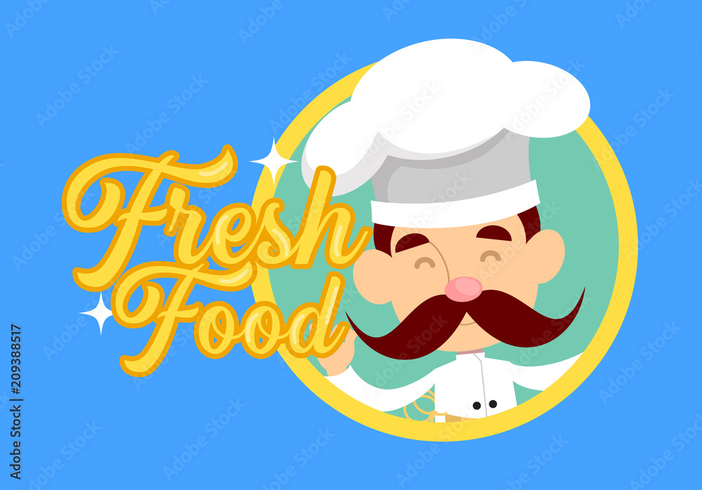 Cartoon Chef with fresh food logo Flat Vector Illustration Design