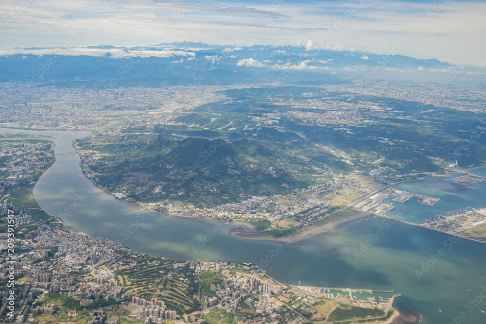 Aerial view of the beautiful Taipei City