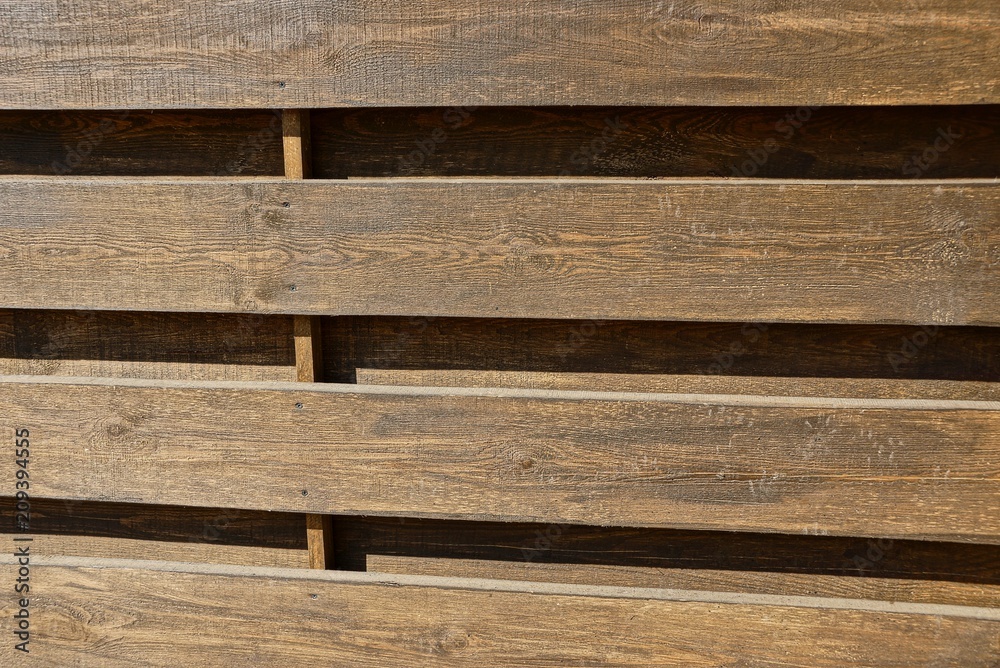 Naklejka premium brown texture of wooden planks on the wall of the fence