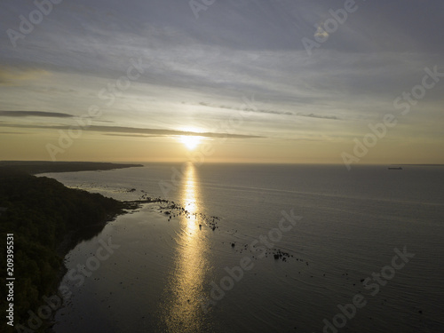 Aerial view to the Shoreline of Baltic sea beach